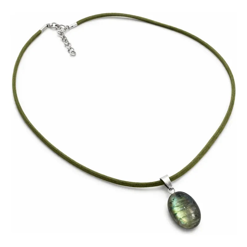 Collar Choker Gargantilla Piedras Naturales Soga Gamuza Labradorita