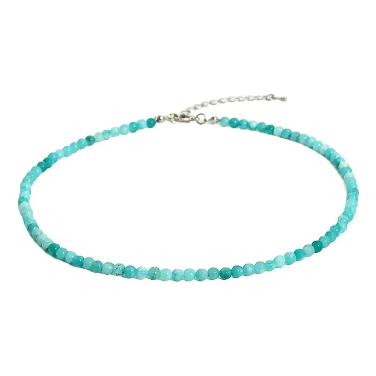 Collar Choker Mini Cuentas Piedras Naturales Delicado 40 Cm Aguamarina