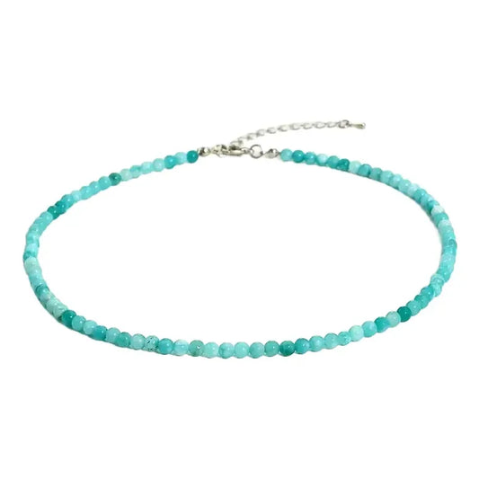 Collar Choker Mini Cuentas Piedras Naturales Delicado 40 Cm Aguamarina