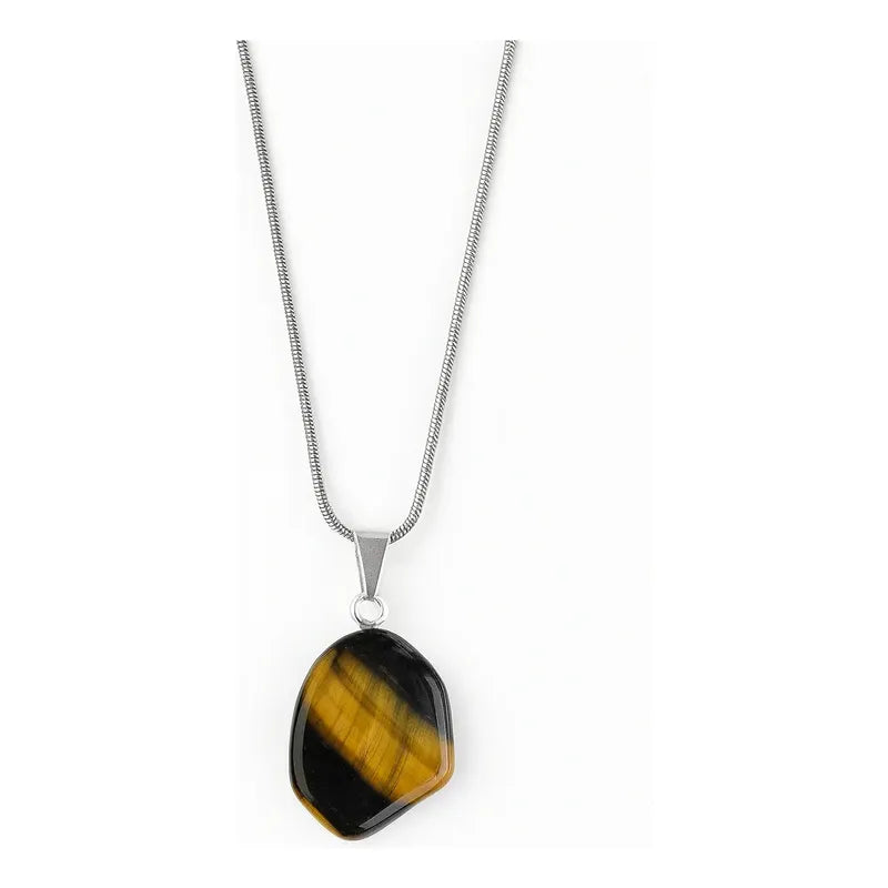 Collar Piedras Naturales Con Cadena De Acero Ojo De Tigre