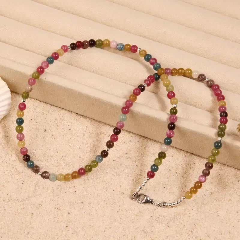 Collar Choker Mini Cuentas Piedras Naturales Delicado 40 Cm Mix De Turmalinas