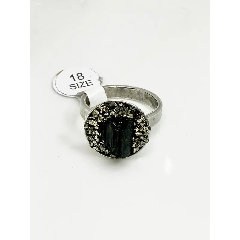 Anillo Piedras Naturales Mujer Turmalina Pirita Crisocola Color Pirita Y Turmnalina Talle 20