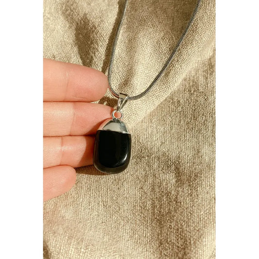 Collar Piedra Natural Ónix Negro + Cadena Onix Negro