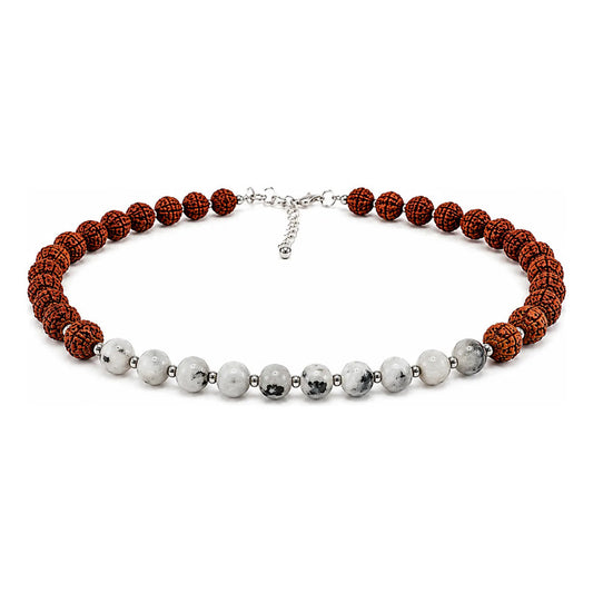 Collar Choker Mini Cuentas Piedras Naturales Delicado 40 Cm Rudraksha Y Adularia 8 Mm.