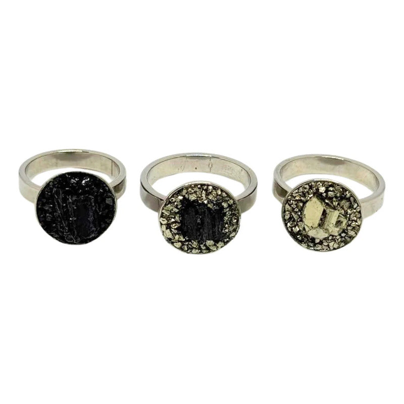 Anillo Piedras Naturales Mujer Turmalina Pirita Crisocola Color Pirita Y Turmnalina Talle 18