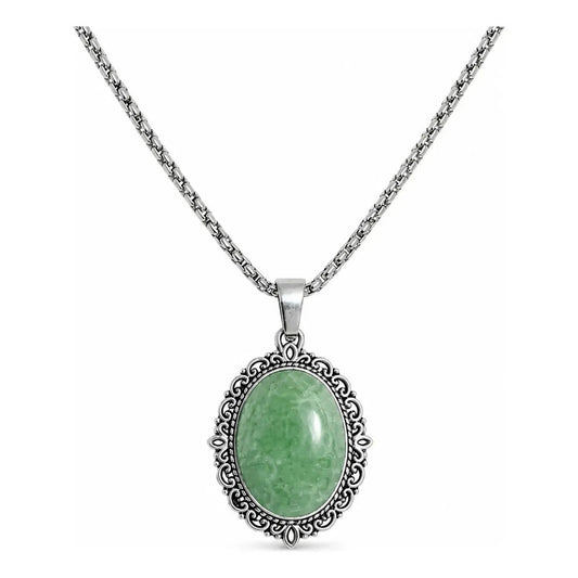Collar Sanación Cuarzo Verde Con Cadena De Acero 50 Cm Camafeo Cuarzo Verde