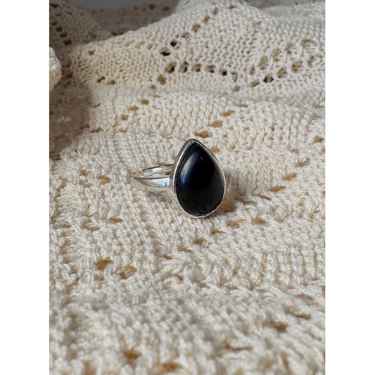 Anillo Mujer Piedras Naturales Baño De Plata Regulable Obsidiana Regulable