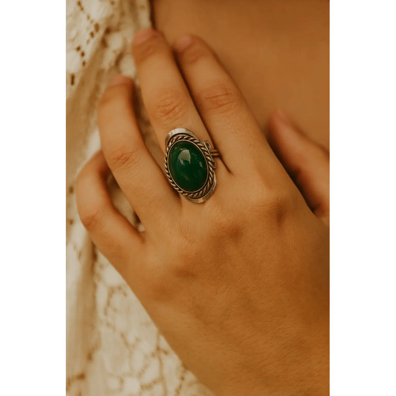 Anillo Alpaca Regulable Cuarzo Verde - Sanación Cuarzo Verde Unico
