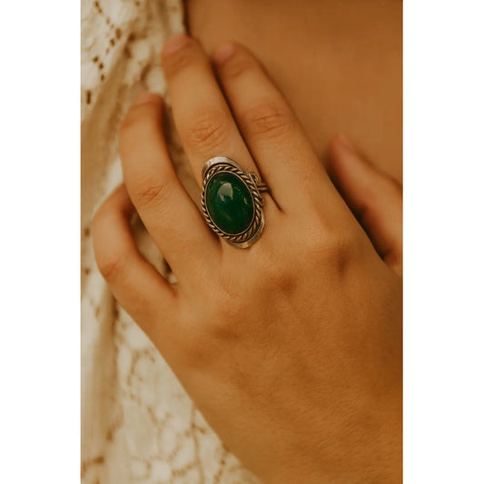 Anillo Alpaca Regulable Cuarzo Verde - Sanación Cuarzo Verde Unico