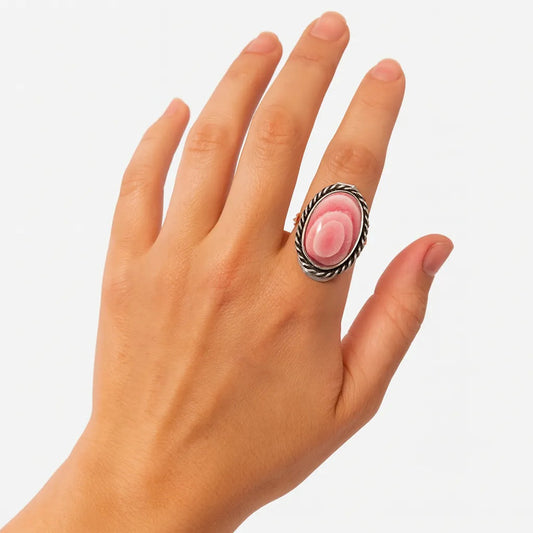 Anillo Regulable De Alpaca Y Rodocrosita Rodocrosita Alpaca Ajustable