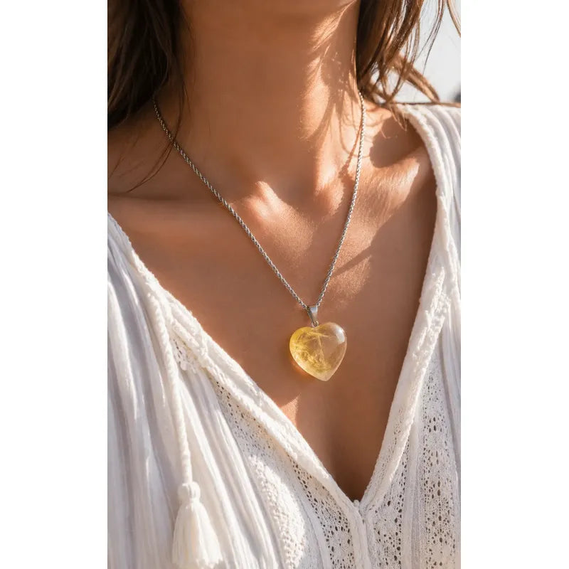 Collar Abundancia Prosperidad Corazón Citrino + Cadena Corazón Citrino