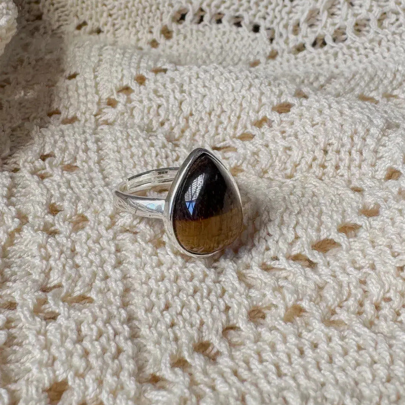 Anillo Mujer Piedras Naturales Baño De Plata Regulable Ojo De Tigre Regulable