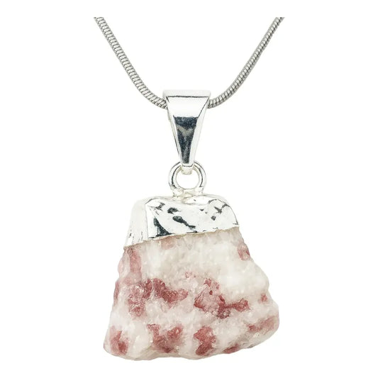 Collar Turmalina Rosa En Matriz De Cuarzo Y Cadena De Acero Turmalina Rosa