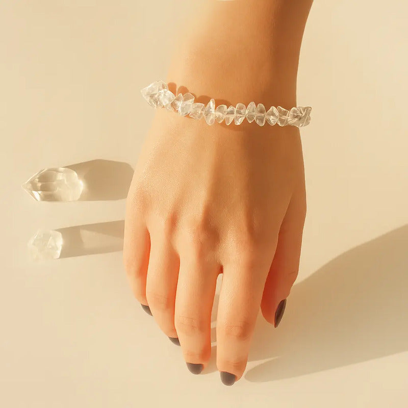 Pulsera Piedras Naturales Cuarzo Cristal - Sanación Limpieza Cuarzo Cristal 8 Cm 20 Cm