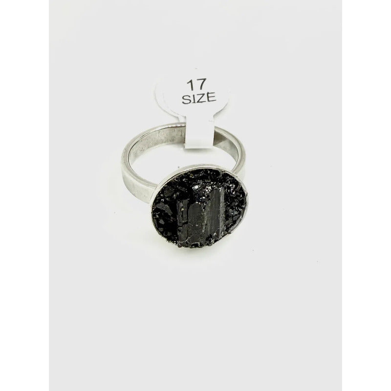 Anillo Piedras Naturales Mujer Turmalina Pirita Crisocola Color Turmalina Sola Talle 16