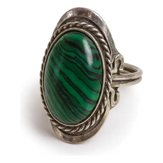 Anillo Alpaca Regulable Malaquita - Merecimiento Malaquita Reconstituida Unico