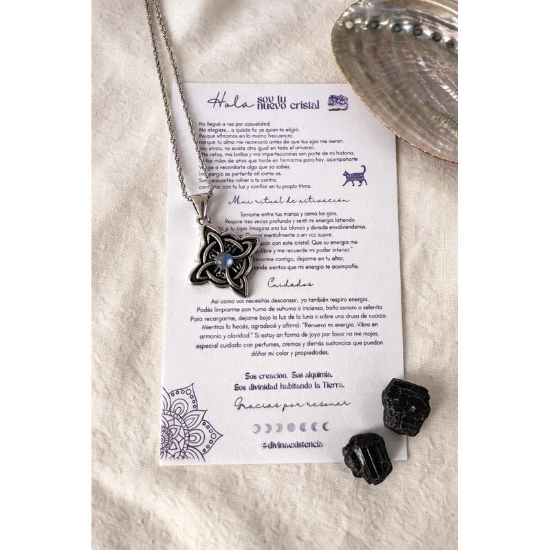 Collar Protección Nudo De Bruja Con Piedra Labradorita Nudo De Bruja Con Piedra Labradorita