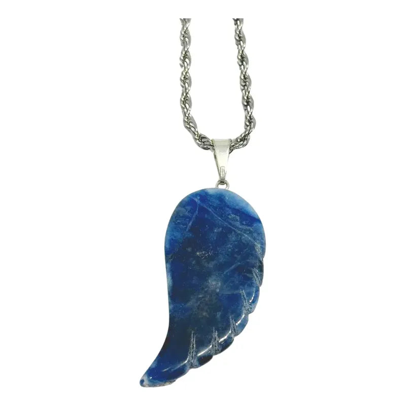 Collar Ala De Sodalita Auténtica 3,5 Cm.  + Cadena De Acero Ala De Sodalita