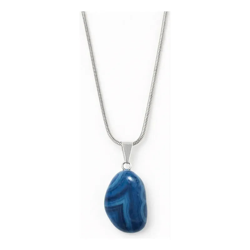 Collar Piedras Naturales Con Cadena De Acero Ágata Azul