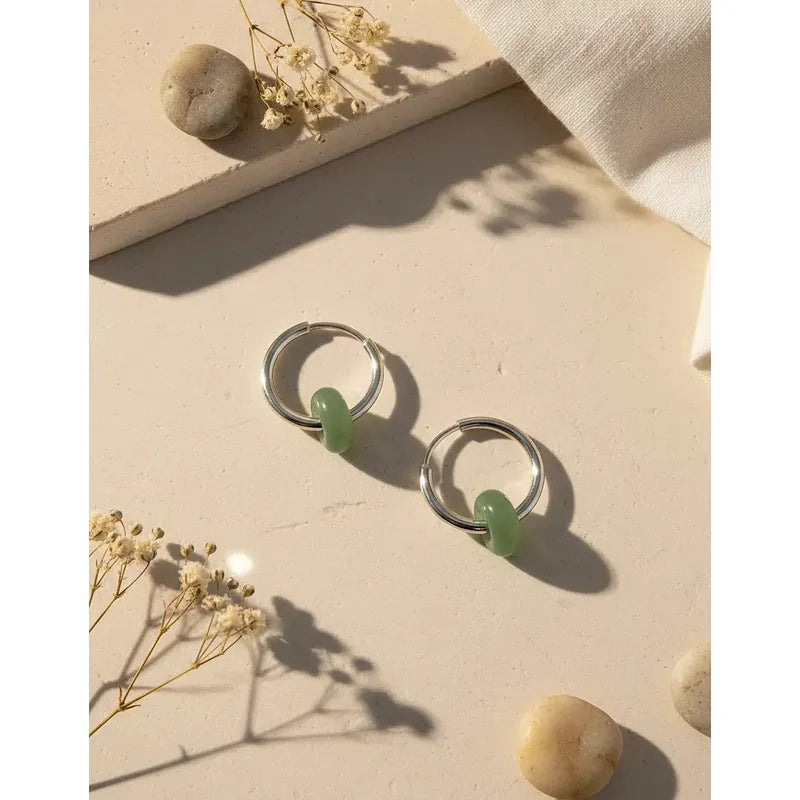 1 Par De Aros Argollas Con Dona Cuarzo Rosa Verde Obsidiana Aro Cuarzo Verde Acero