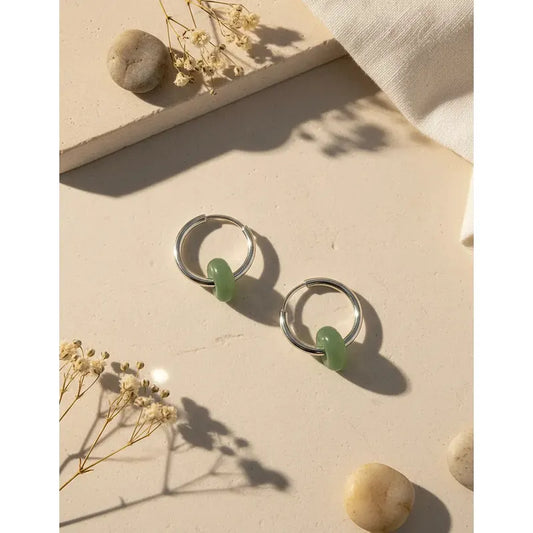 1 Par De Aros Argollas Con Dona Cuarzo Rosa Verde Obsidiana Aro Cuarzo Verde Acero