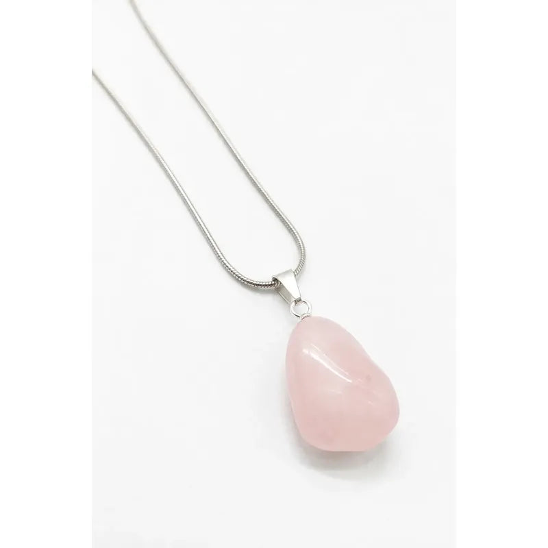 Collar Piedras Naturales Con Cadena De Acero Cuarzo Rosa