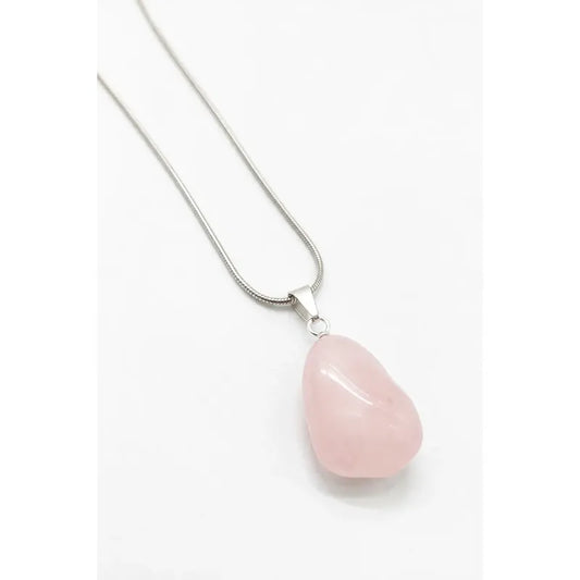 Collar Piedras Naturales Con Cadena De Acero Cuarzo Rosa