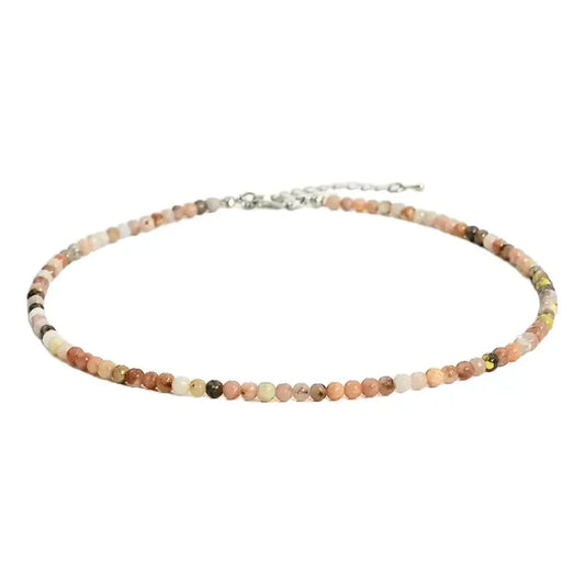 Collar Choker Mini Cuentas Piedras Naturales Delicado 40 Cm Jaspe Rosa