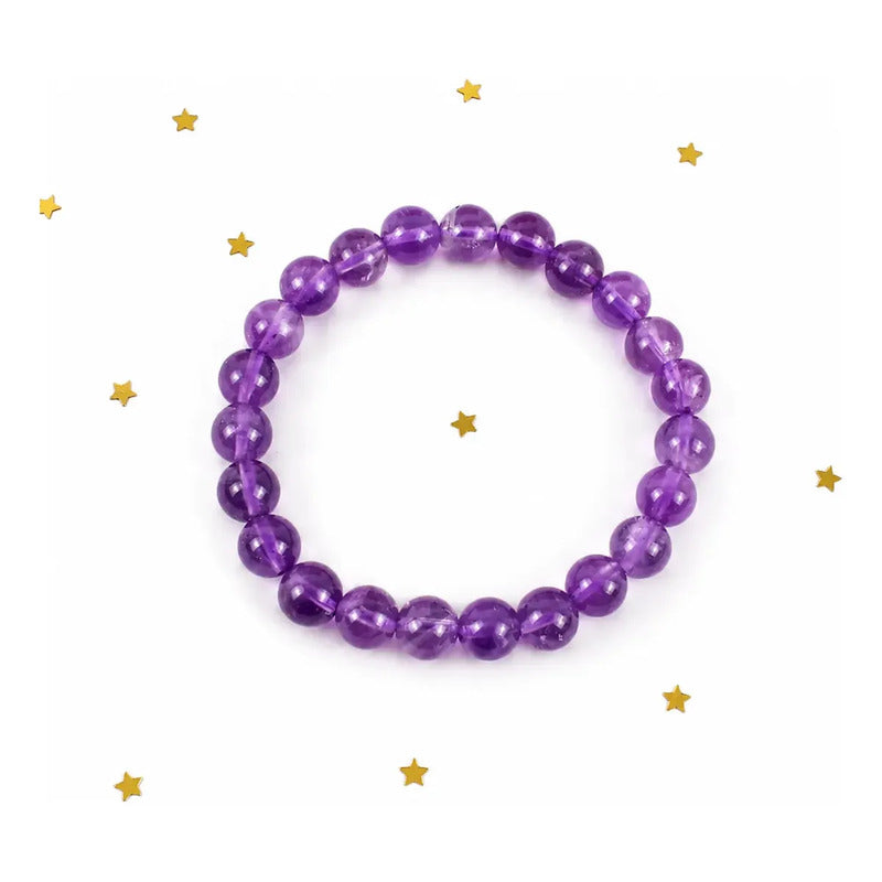 Pulsera De Piedras 100% Naturales 8 Mm. Pulida Elástica Amatista Elástica 8 Cm 20 Cm