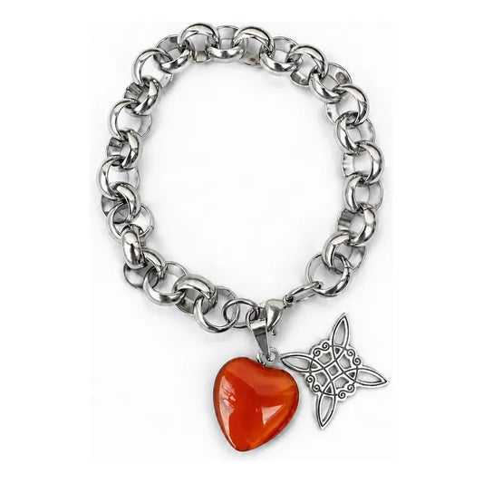 Pulsera Protección De Nudo Bruja Y Corazón Piedra Natural Cornalina 8 Cm 20 Cm