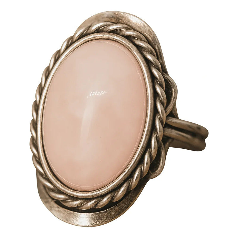 Anillo Alpaca Regulable Cuarzo Rosa - Amor Incondicional Unico Cuarzo Rosa