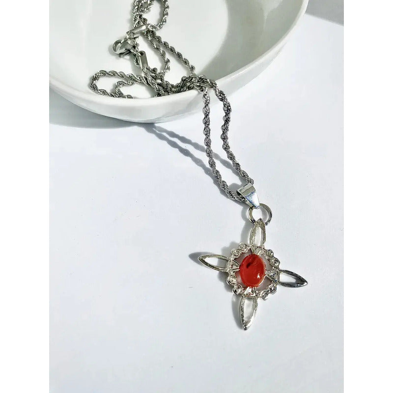 Collar Protección Nudo De Bruja Con Ágata Cornalina + Cadena Nudo De Bruja Cornalina