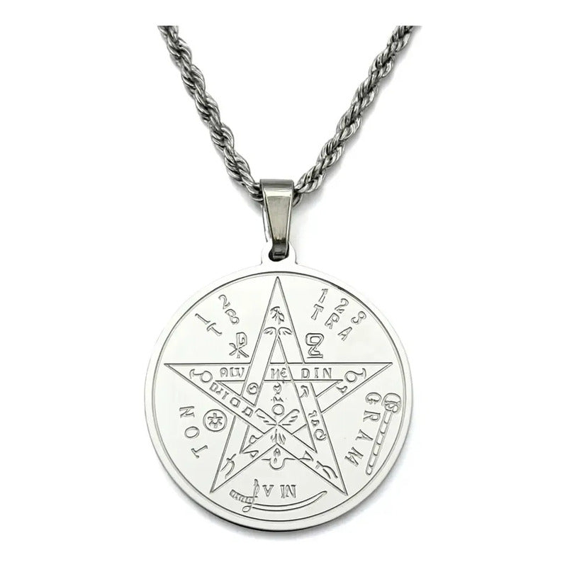 Collar Con Dije De Tetragrámaton De Acero Quirúrgico Color Tetragramaton Acero 22 Mm
