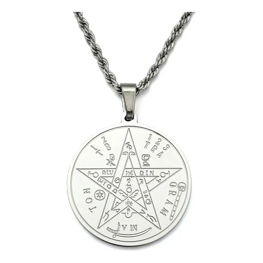 Collar Con Dije De Tetragrámaton De Acero Quirúrgico Color Tetragramaton Acero 22 Mm