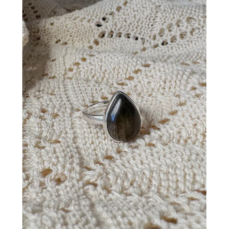 Anillo Mujer Piedras Naturales Baño De Plata Regulable Labradorita Regulable