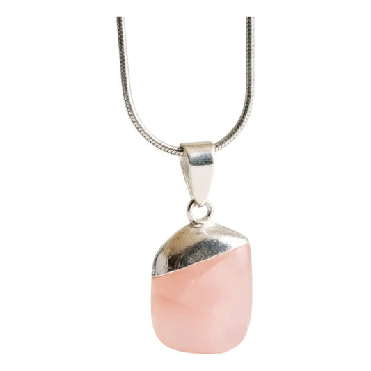 Collar Amor Propio Cristal Cuarzo Rosa + Cadena De Acero Cuarzo Rosa