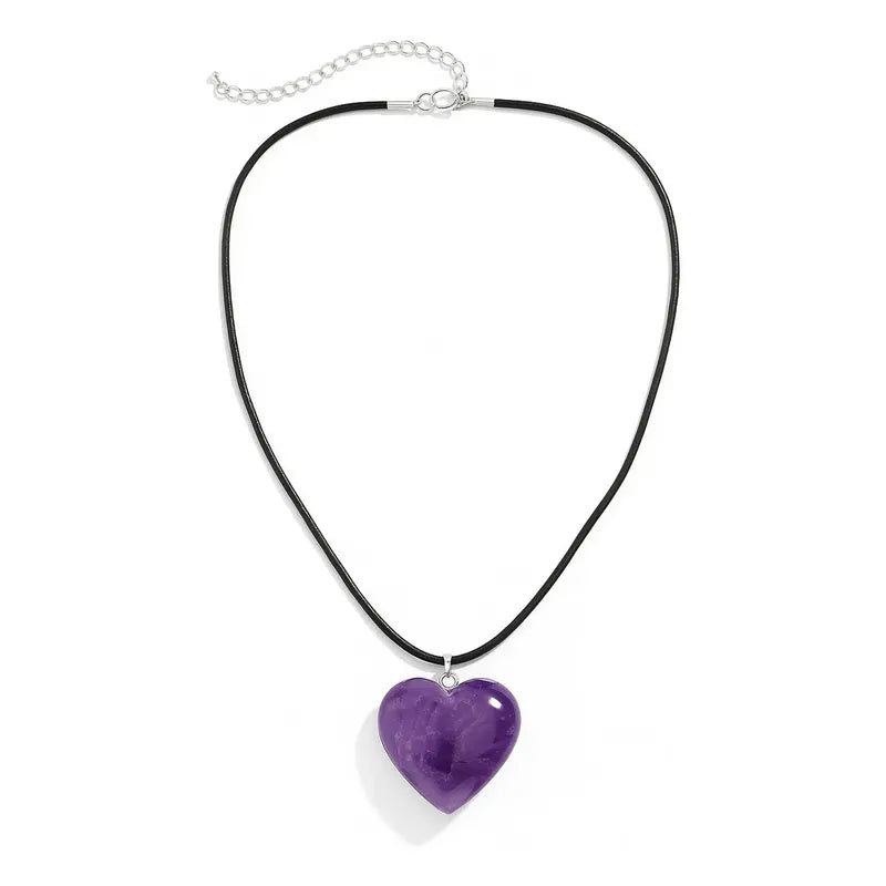 Collar Corazón De Piedra Amatista Grande - Transmutación Amatista