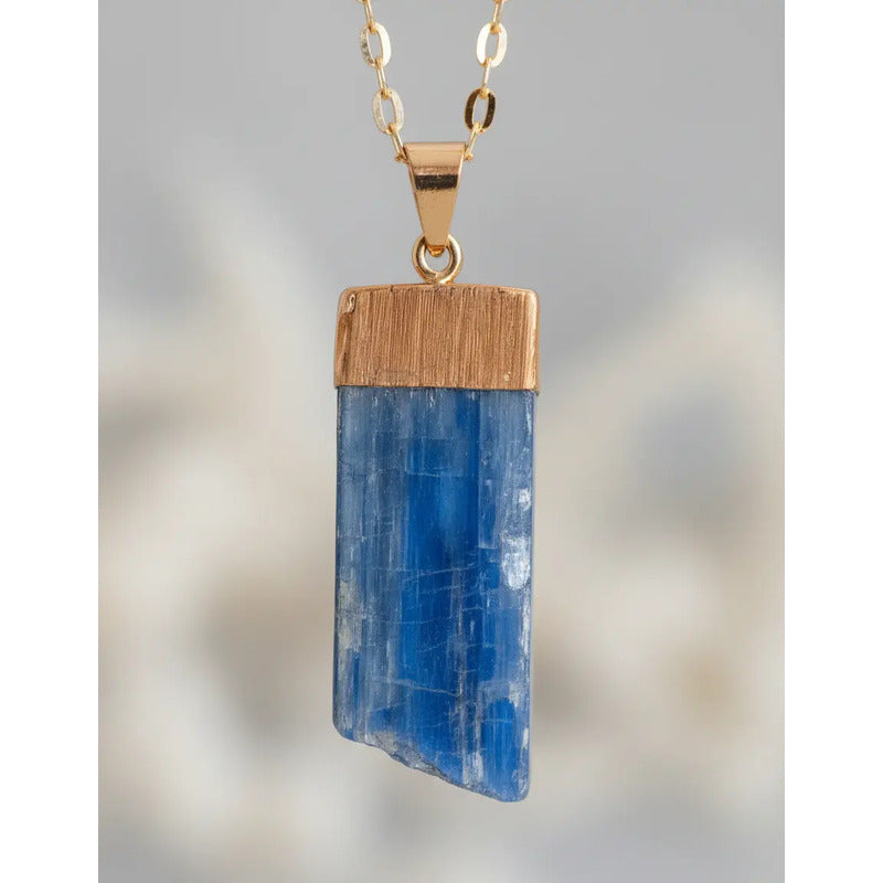 Collar Meditación Piedra Cianita Azul + Cadena Dorada Cianita Azul