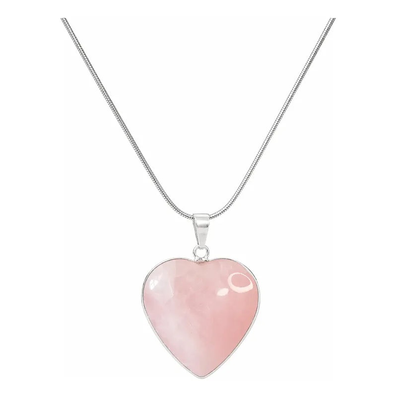Collar Corazón Cuarzo Rosa - Amor Incondicional Con Cadena Corazón Cuarzo Rosa