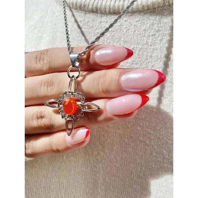 Collar Protección Nudo De Bruja Con Ágata Cornalina + Cadena Nudo De Bruja Cornalina