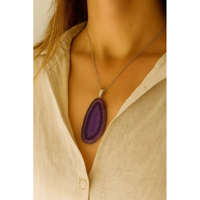 Collar Rodaja De Ágata Piedra Natural Colores Ágata Violeta