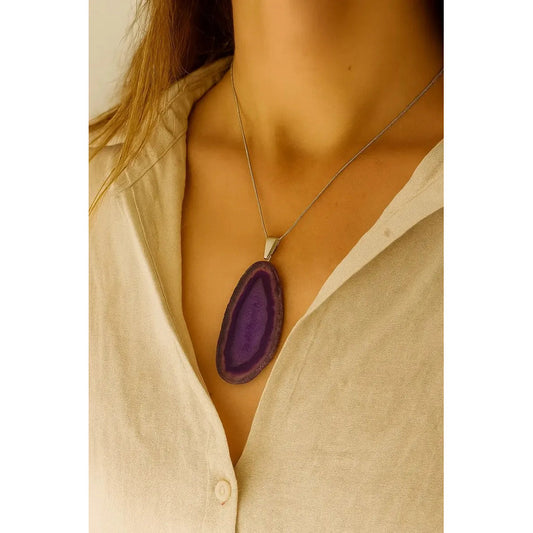 Collar Rodaja De Ágata Piedra Natural Colores Ágata Violeta