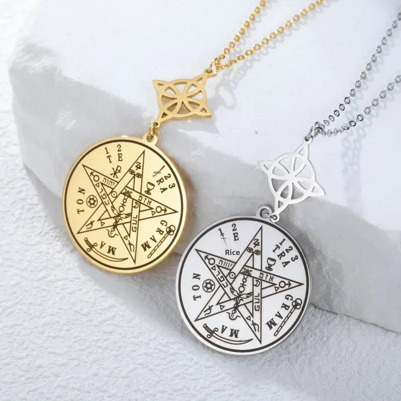 Collar Nudo De Bruja + Tetragramaton Doble Protección Acero Acero