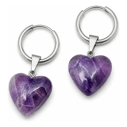 Aros Mujer De Amatista Piedra Natural Acero Quirúrgico Plata Amatista