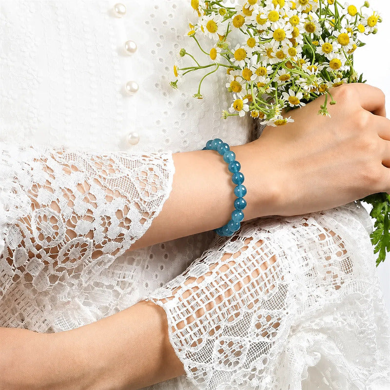Pulsera De Piedras 100% Naturales 8 Mm. Pulida Elástica Apatita Elástica 8 Cm 20 Cm