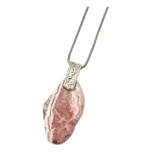 Collar Medallón Piedra Rodocrosita Natural + Cadena Acero Rodocrosita