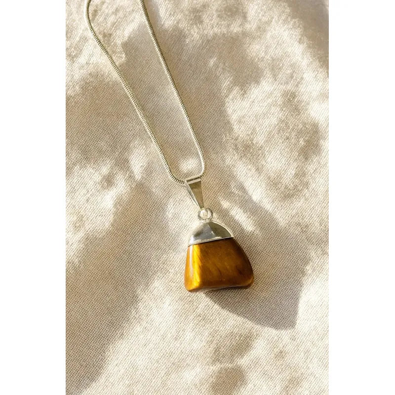 Collar Ojo De Tigre Natural + Cadena Acero Quirúrgico Ojo De Tigre Con Cadena