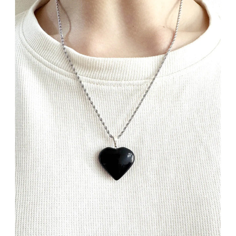 Collar Corazón Obsidiana Grande - Protección Corazón Obsidiana