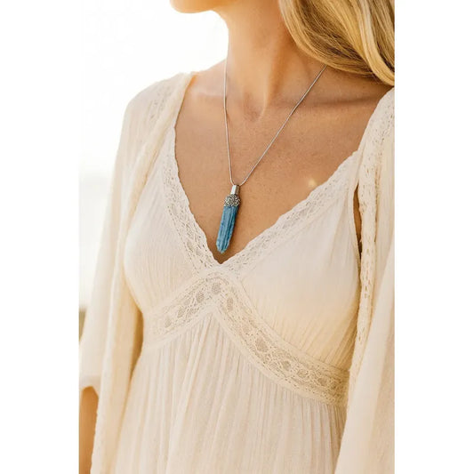 Collar Meditación Cianita Azul Alpaca Y Pirita Cianita Azul Pirita