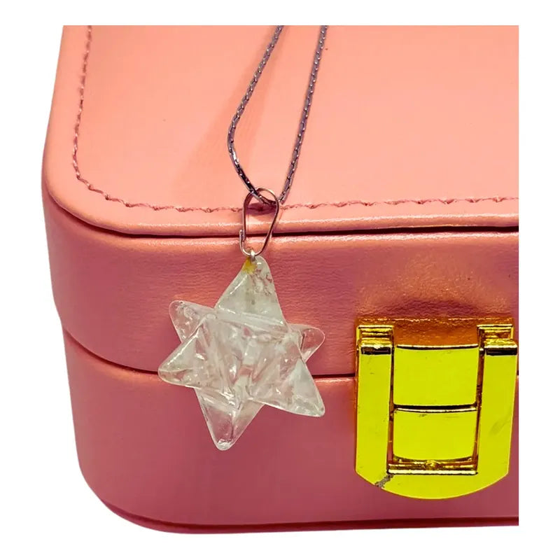 Collar De Piedra Natural Estrella Merkaba + Cadena Acero